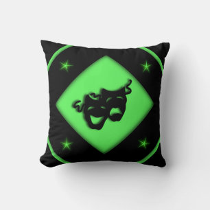 Greek Theatre Masks Black n Chartreuse Cushion