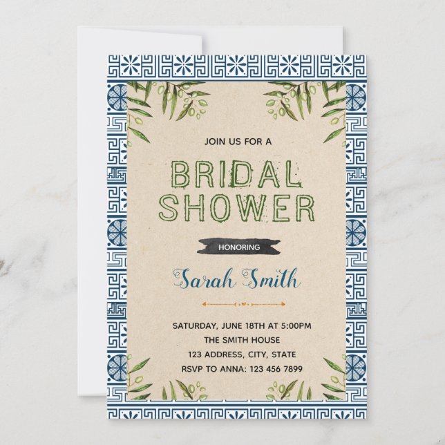 Greek theme bridal shower party invitation (Front)