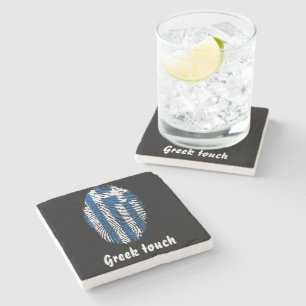 Greek touch fingerprint flag stone coaster