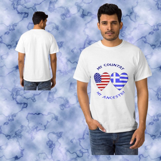Greek USA Flag Hearts My Country My Ancestry Men's T-Shirt (Creator Uploaded)