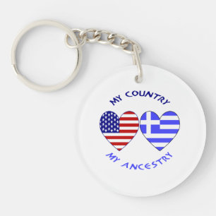 Greek USA Hearts Country Ancestry Key Ring