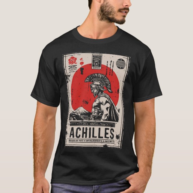 Greek Warrior with Red Sun | Achilles Mythology T-Shirt (Front)