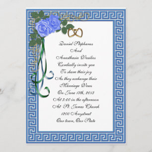 Greek wedding Invitation Blue roses