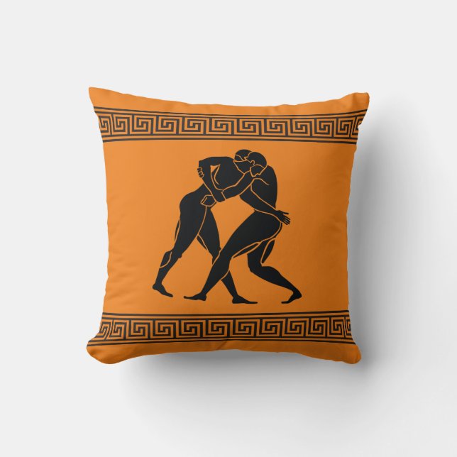 Greek Wrestling Athletes Throw Pillow (Front)