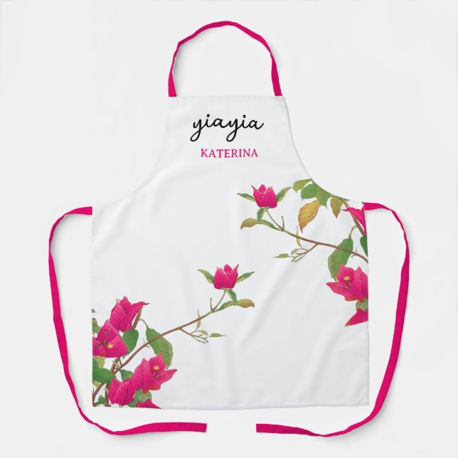 Greek Yiayia Greek Grandmother Bougainvillea Apron (Front)