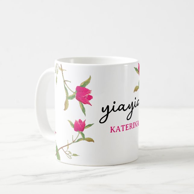 Greek Yiayia Greek Grandmother Bougainvillea Coffee Mug (Front Left)