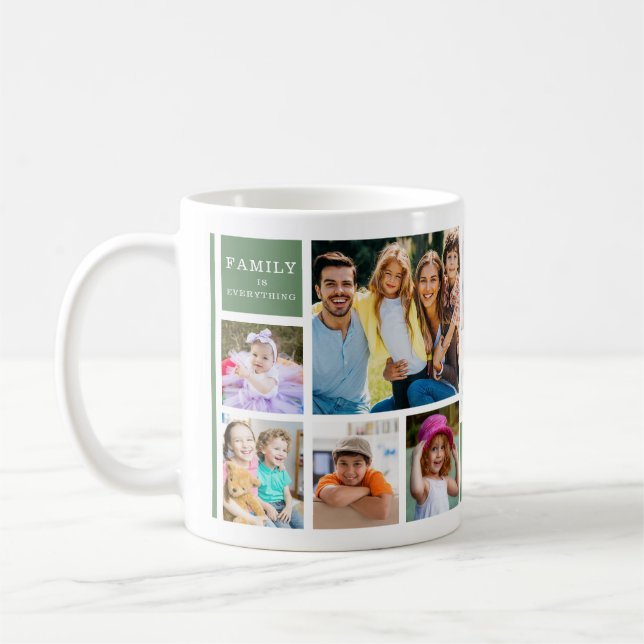Green 12 Family Photo Collage Quote Monogrammed   Coffee Mug (Left)