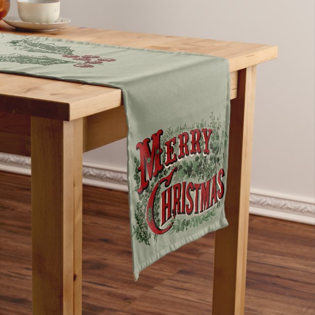 Green 1876 Merry Christmas Long Table Runner (In Situ)