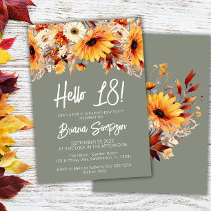 Green 18th Birthday Fall Floral Invitation