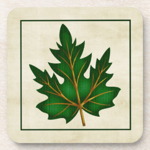 Green 1 Leaf Fall Season Themed Cork Coaster
