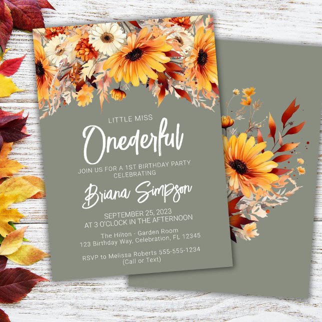 Green 1st Birthday Fall Floral Invitation (Creator Uploaded)