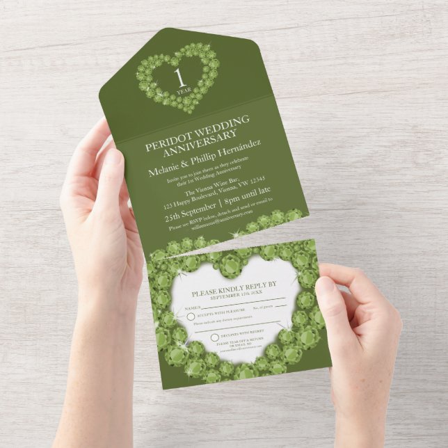 Green 1st peridot wedding anniversary gemstone all in one invitation (Tearaway)