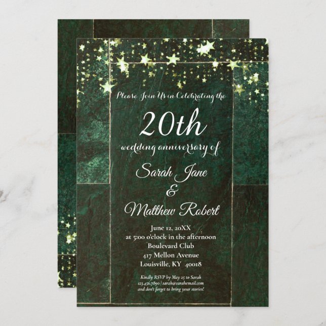 Green 20th Anniversary Invitation Card Design (Front/Back)