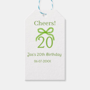 green 20th birthday bow watercolor name bold retro gift tags