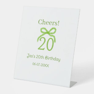 green 20th birthday bow watercolor name bold retro pedestal sign