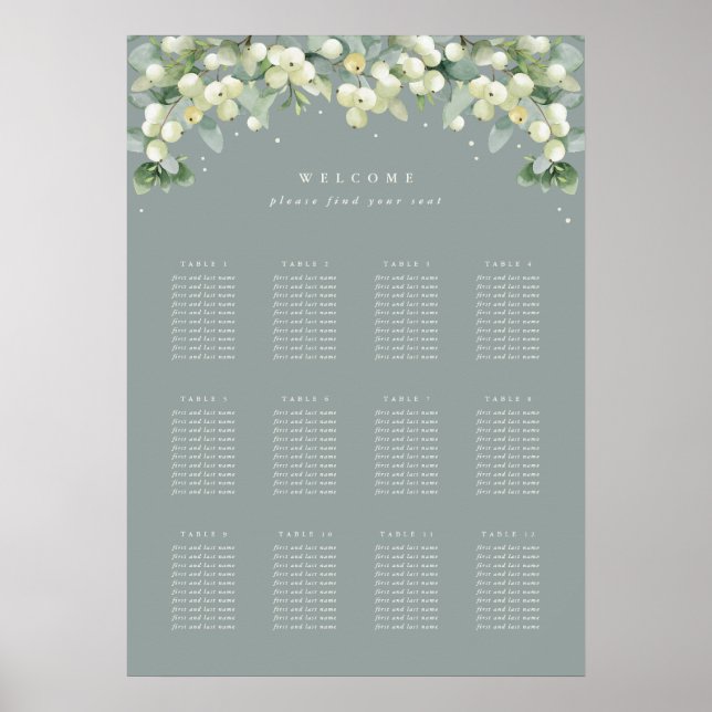 Green 20x28" 12 Tables of 10 Seating Chart Poster (Front)