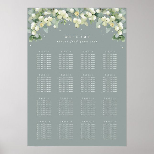 Green 20x28" 16 Tables of 8 Seating Chart Poster (Front)