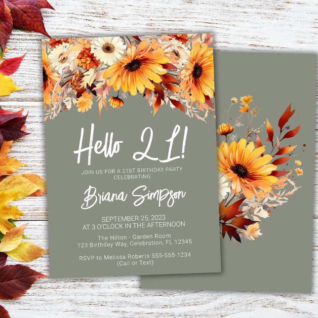 Green 21st Birthday Fall Floral  Invitation (Creator Uploaded)