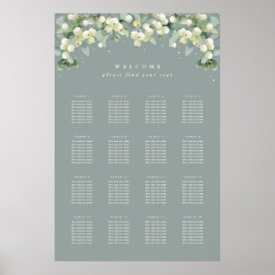 Green 24x36" 16 Tables of 8 Seating Chart Poster