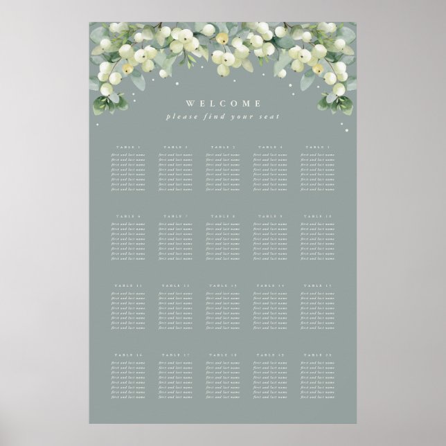 Green 24x36" 20 Tables of 8 Seating Chart Poster (Front)