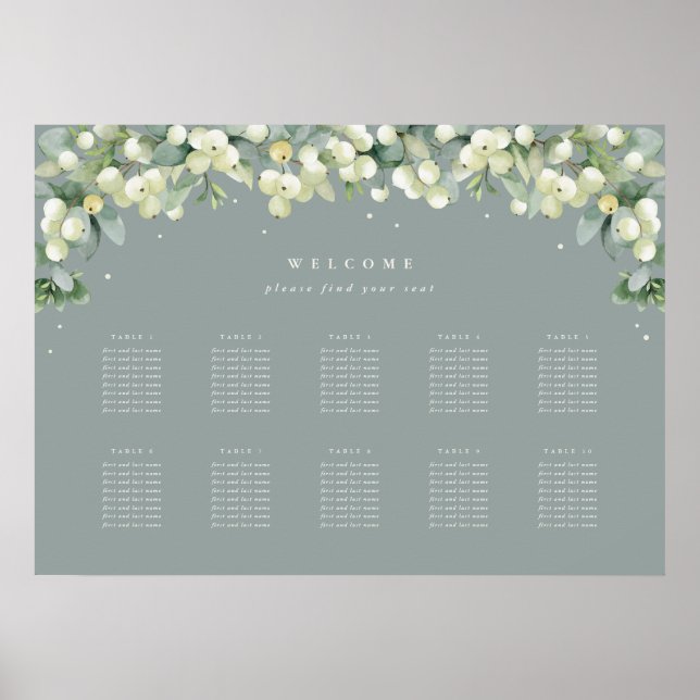 Green 28x20" 10 Tables of 8 Seating Chart Poster (Front)