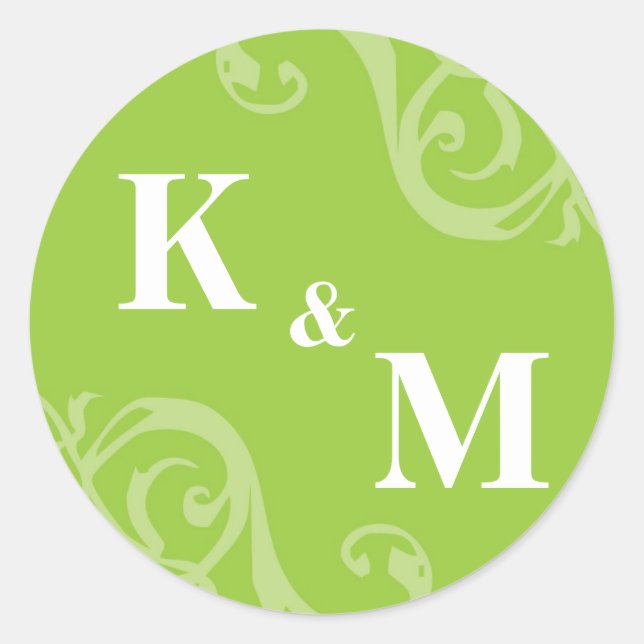 Green 2 initial letter monogram favour tag seal (Front)