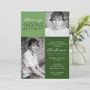 Green 2 Toned Classic 2 Photo Graduation Invitation