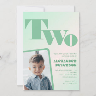 Green 2nd birthday invitations for him Retro Photo