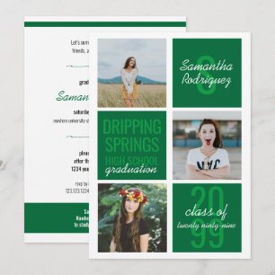 Green 3-Photo Fun Boxes Graduation Invitation