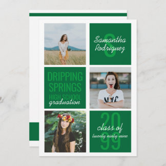 Green 3-Photo Fun Boxes Graduation Invitation