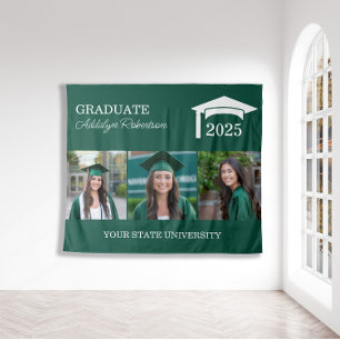 Green 3 Photo Graduation Cap Class 2025 Tapestry