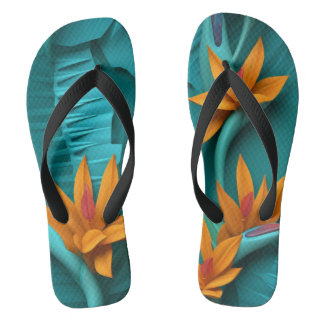 Green 3D Bird of Paradise FLowers Flip Flops