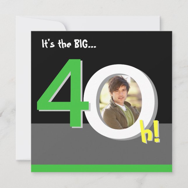 Green 40th Big 4-Oh! Photo Template Birthday Party (Front)
