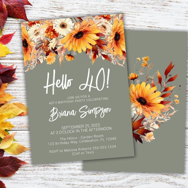 Green 40th Birthday Fall Floral Invitation (Creator Uploaded)