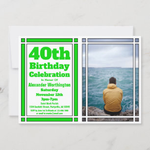 Green 40th Photo Birthday Invitation