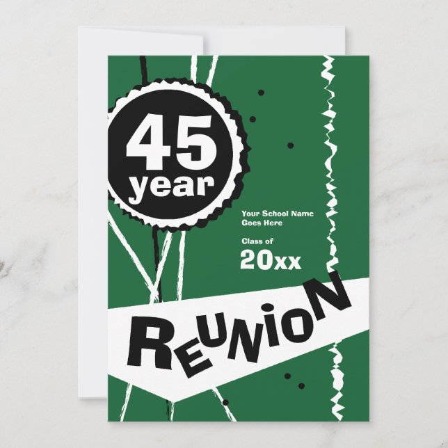 Green 45 Year Class Reunion Invitation (Front)