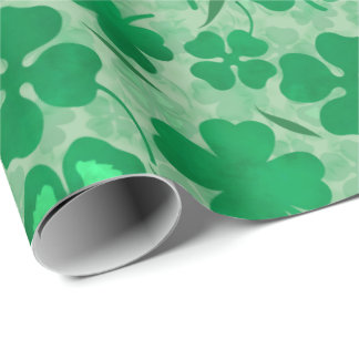 Green 4 Leaf Clovers Saint Patricks Day Wrapping Paper