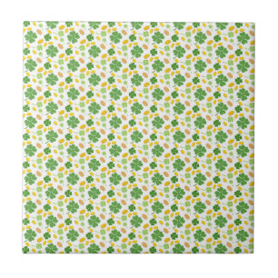 Green 4 Leaf Clovers St Patricks Day Coins Ceramic Tile