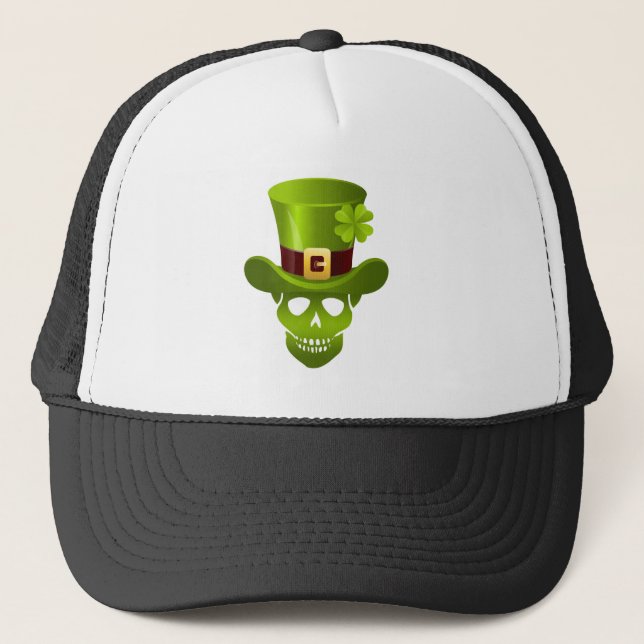 Green 4 Leaf Shamrock Skull And Green Hat (Front)