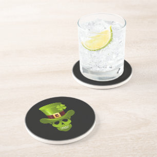 Green 4 Leaf Shamrock Skull And Green Hat Coaster