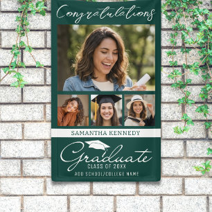 Green 4 Photo Collage Graduation Congratulations  Banner