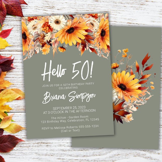 Green 50th Birthday Fall Floral Invitation (Creator Uploaded)