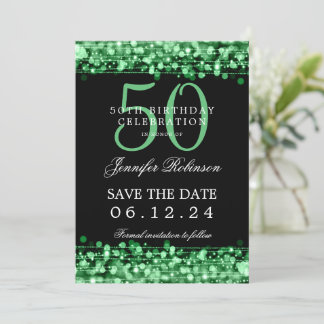 Green 50th Birthday Party Save Date w/ Details Invitation