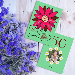 Green 50th Birthday Simple Red Sunflower Invitation