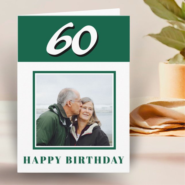 Green 60th Birthday Custom Photo Personalised Card (Creator Uploaded)