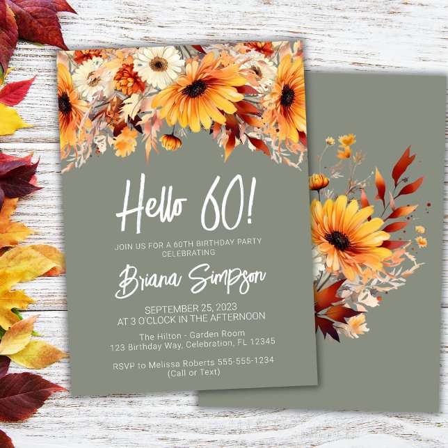 Green 60th Birthday Fall Floral Invitation (Creator Uploaded)