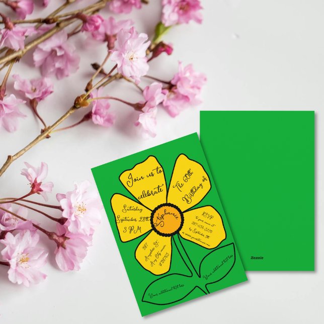 Green 60th Birthday Gold Doodle Flower  Invitation (Creator Uploaded)