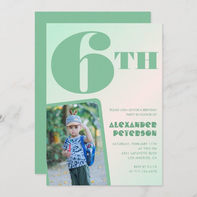 Green 6th birthday invitations Colourful Photo (Front/Back)