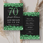 Green 70th Birthday Save the Date w/ Details Invitation<br><div class="desc">Elegant "70th Birthday Party" design with Green Lights and custom name and details text. Easy to use and easy to personalise. Order Today!</div>