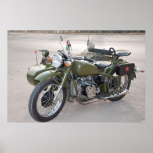 Green 750B-2 motorcycle with a sidecar Poster